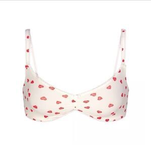 Skims Fits Everybody Picot Skimpy Scoop Bralette Ruby Heart Print Size XXS